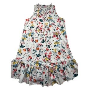 C+D+M Collection Floral Sleeveless Ruffle Hem Dress White Small
